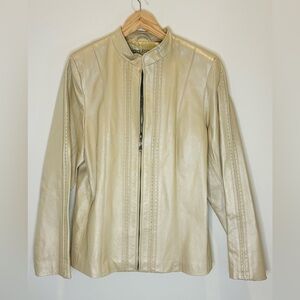 Bradley Bayou Vintage Beige Leather Jacket Medium NWT